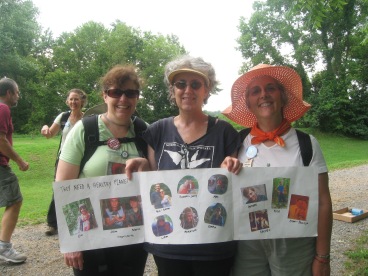 Liz Feighner, Elisabeth Hoffman and Lore Rosenthal about to start another day of walking.